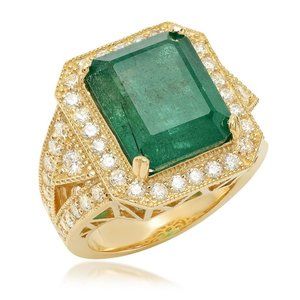 COPY - 9.40Ct Natural Emerald & Diamond 14KY Gold Ring